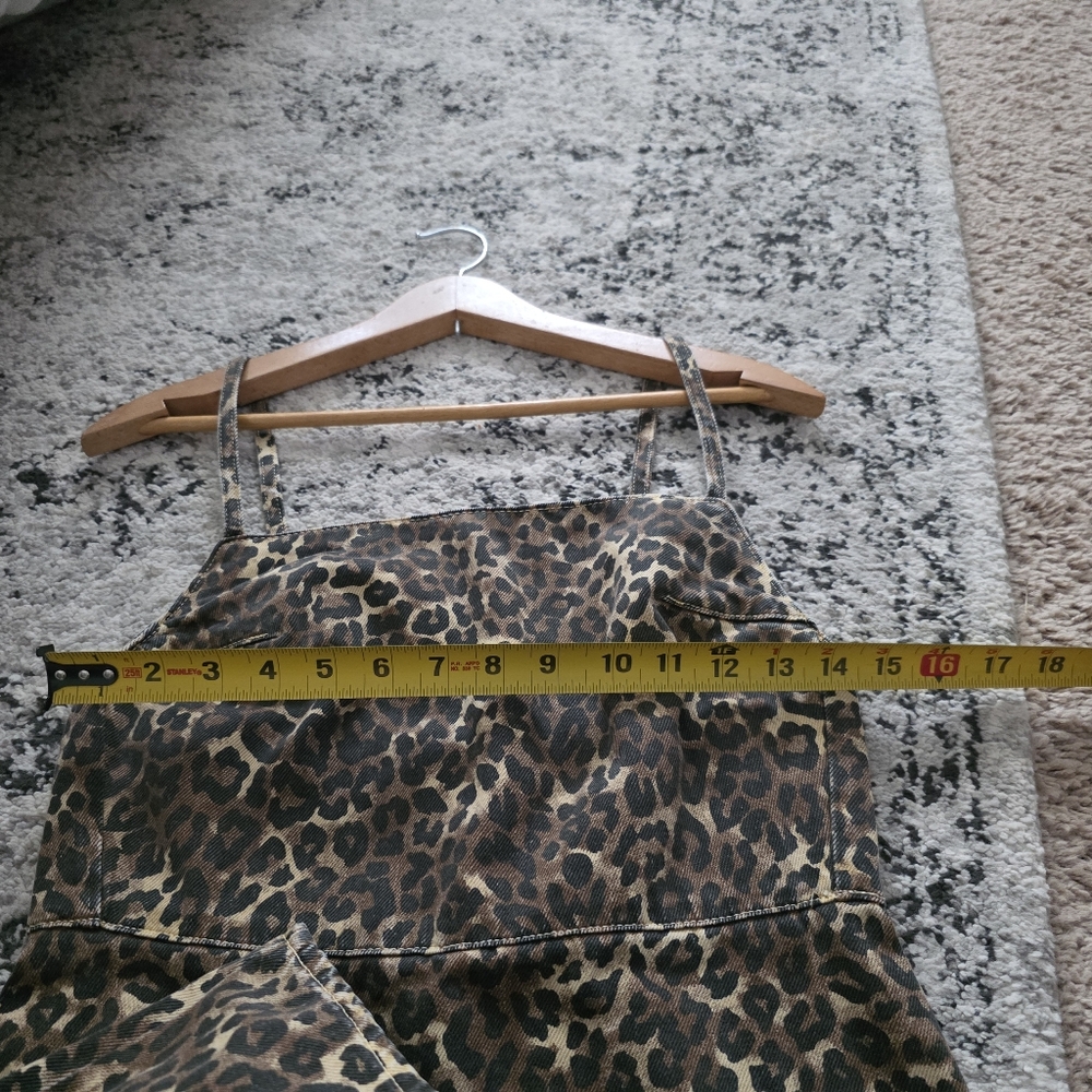 Zara Denim Leopard Print Spaghetti Strap Mini Dress Womens S Cotton Grunge Boho - Picture 3 of 6